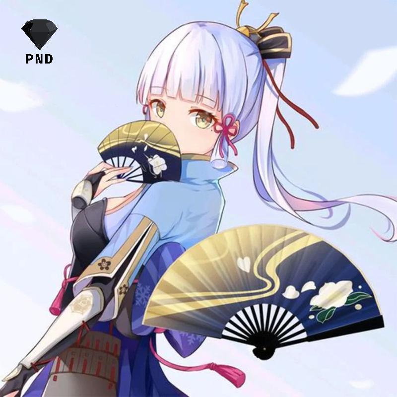 PND Genshin Tác Động Kamisato Ayaka Cosplay Quạt Vải Gấp Quạt Mùa Hè Bền Di Động Quạt Cosplay Chống 