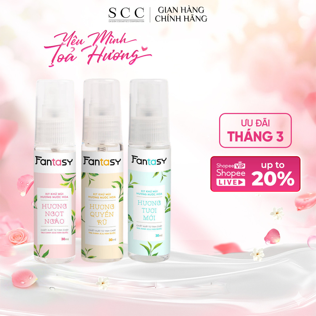 Xịt Khử Mùi Hương Nước Hoa FANTASY Giúp Da Sáng Mịn, Mờ Thâm 30ml