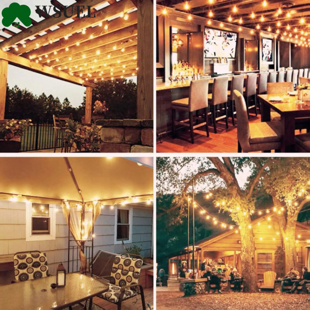 Đèn dây quả cầu LED WSUEL G40, Thiết kế chống vỡ EU US Cắm đèn dây ngoài trời, Bóng đèn nhựa hình qu