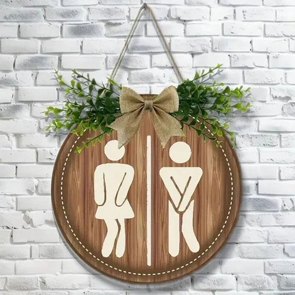Cổ Điển Phong Cách Mộc Mạc Phòng Tắm Ký Hiệu Nhà Vệ Sinh Ký Gỗ Treo Tường Vòng Hoa Trang Trí Cảnh