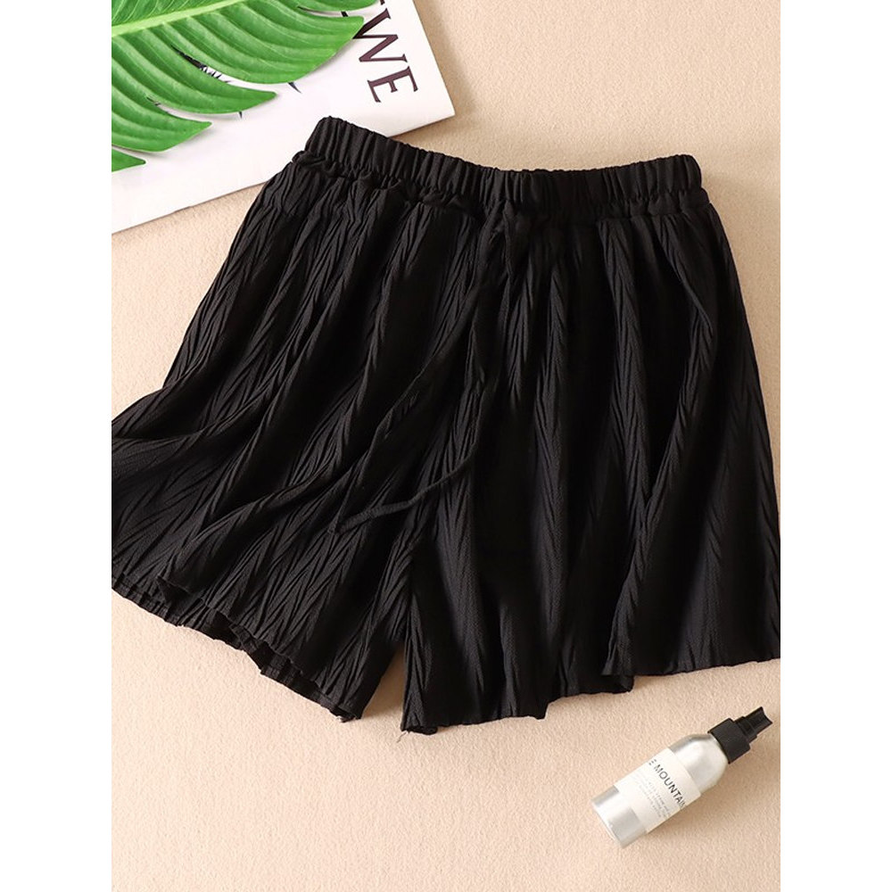 Thời Trang Mùa Hè Phiên Bản Hàn Quốc Xếp Ly Voan Quần Ống Rộng Nữ Ôm Hơn Nhìn Dài Chân Co Giãn Thắt 