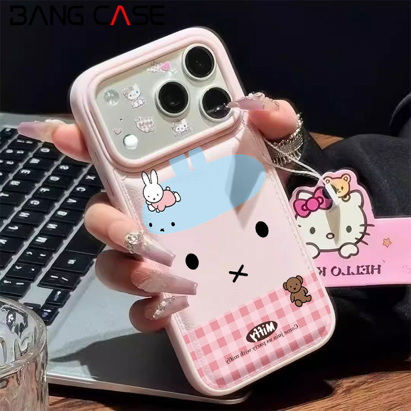 Leather Texture Phone Case for IPhone 17 16 15 14 13 12 11 Pro Max Air Xr Xs Max 7 8Plus Cute Cartoo