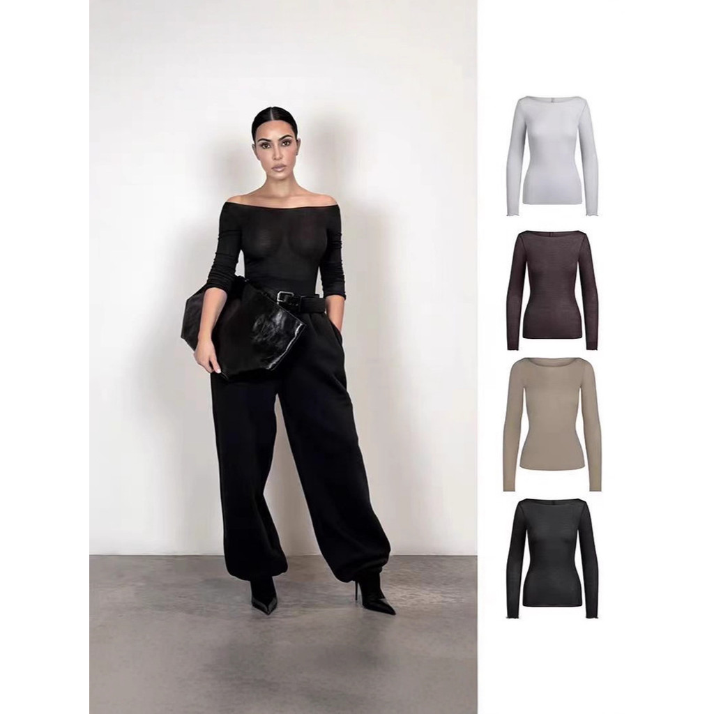 Skims Modal boat-neck high-elasticity slim-fit casual sheer long-sleeve cardigan top