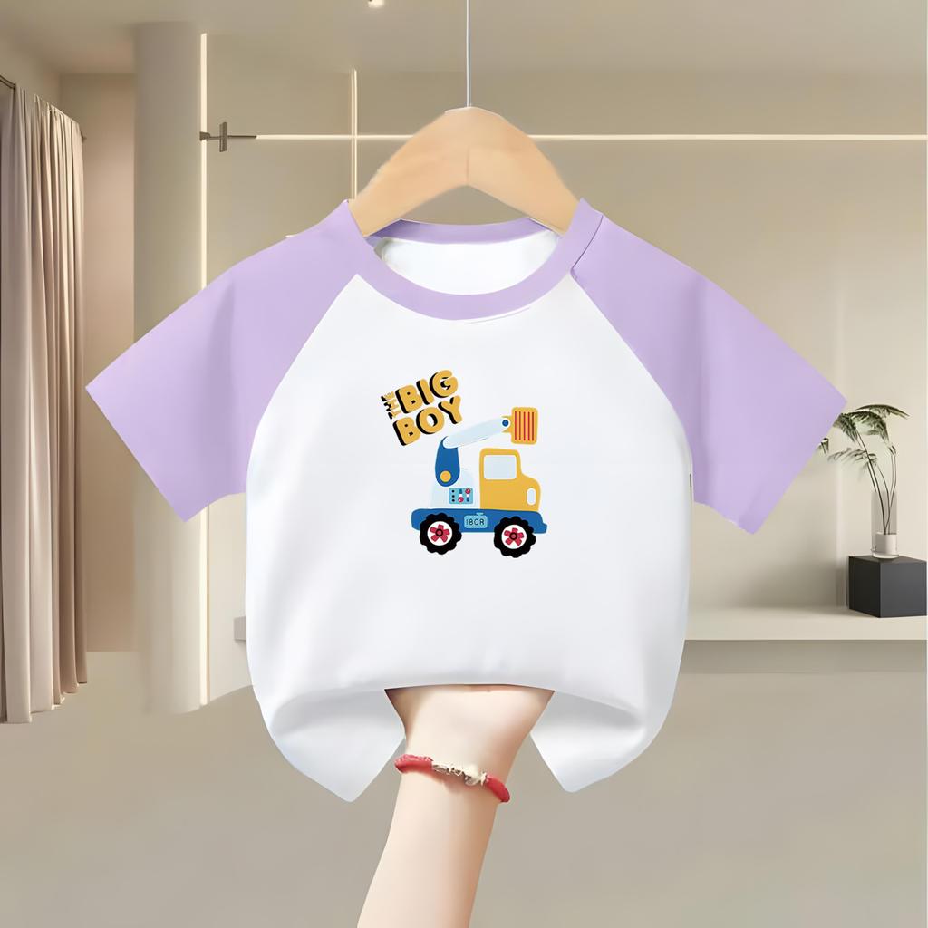 Size up for baby boy short sleeve shirt, girl round neck shirt.