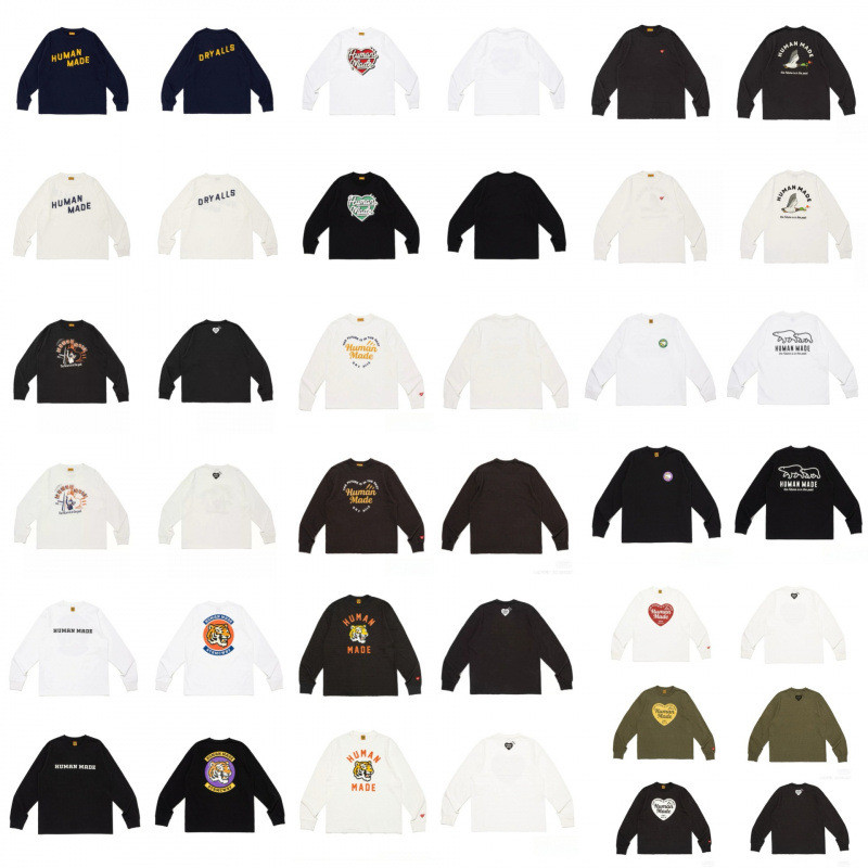 7BDB Spot Goods25aw Japanese Style hm Home human Long Sleeve T Loose casual cartoon print retro base