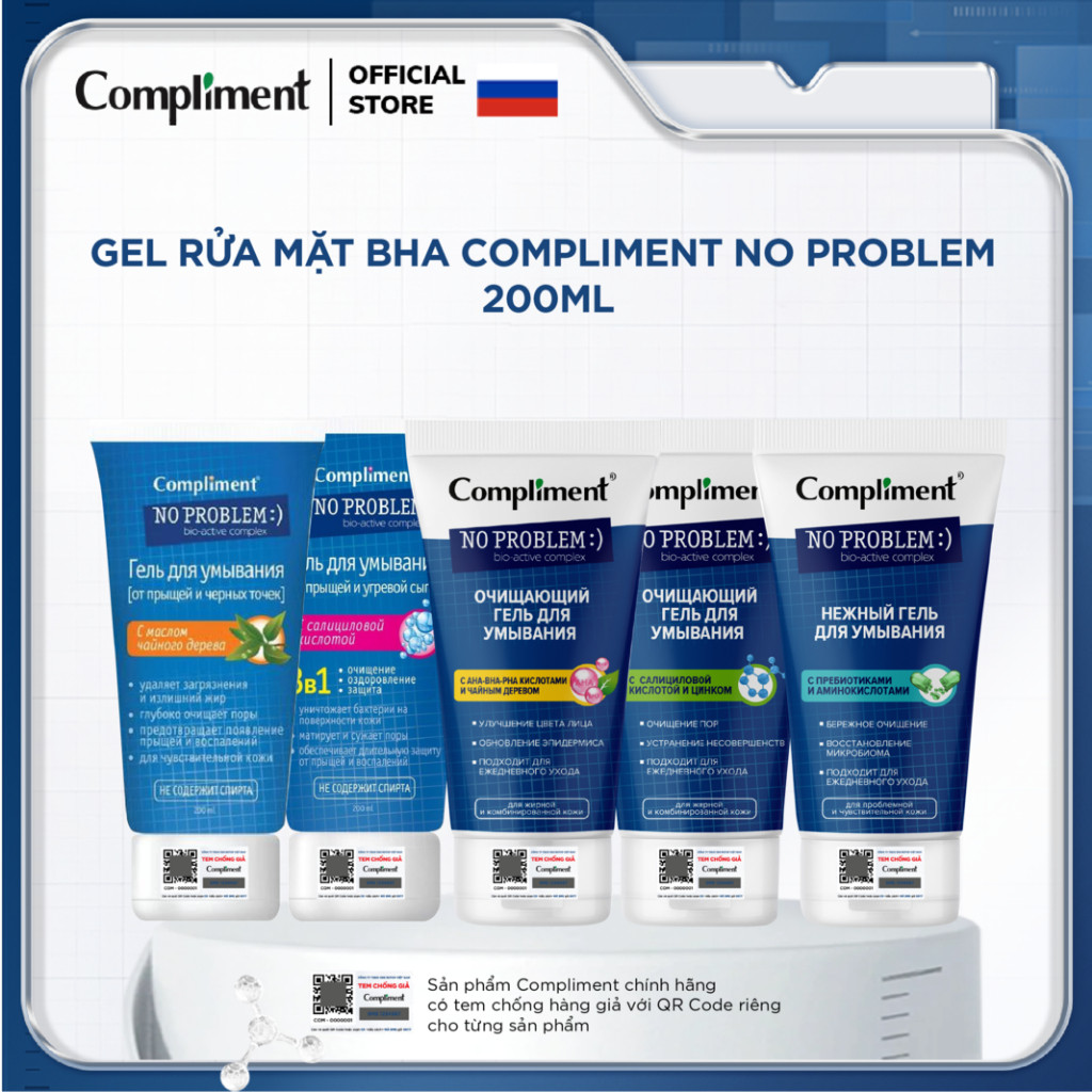 Gel rửa mặt BHA Compliment No Problem làm sạch sâu, giảm viêm, giảm mụn 200ml | BigBuy360 - bigbuy360.vn