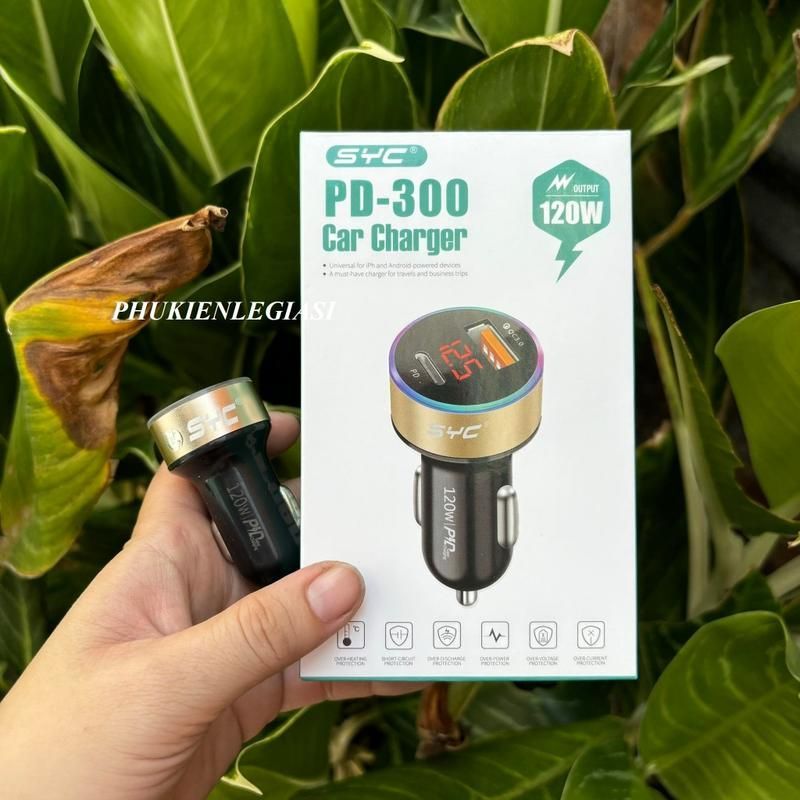Cốc sạc oto có cổng PD sạc nhanh SYC 301 300 pd300 pd301 có 2 cổng usb 38W