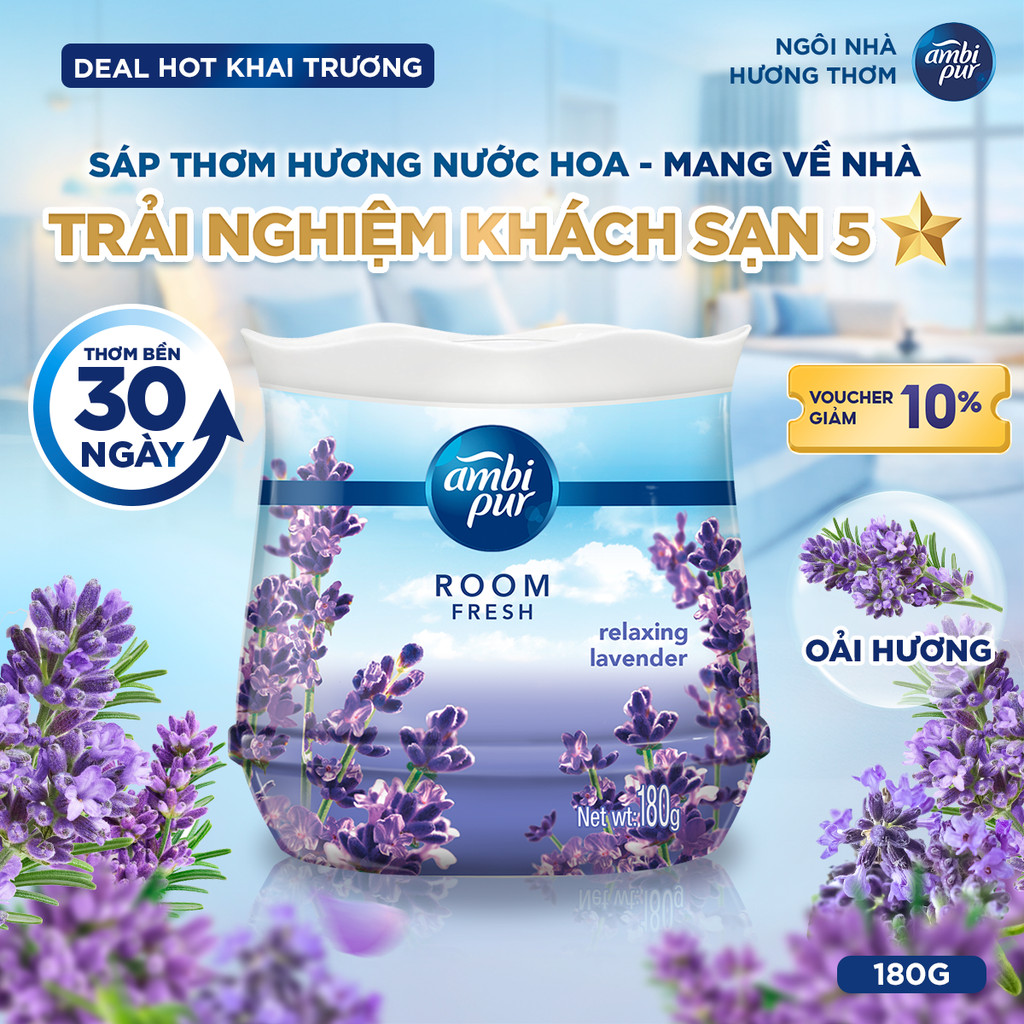 [HỎA TỐC 2-4H] Sáp Thơm Ambi Pur Hương Oải Hương (Lavender) 180g, Khử Mùi Phòng Ngủ, Thư Giãn