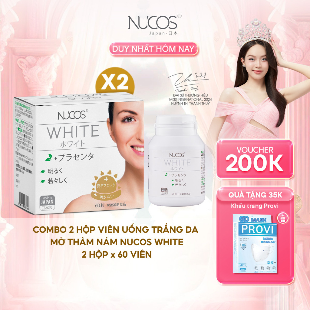 [2 Hộp] TPBVSK Viên Uống Trắng Da Nucos White Hỗ Trợ Mờ Thâm Nám Sáng Da Chống Nắng [2Hộp x60 viên]