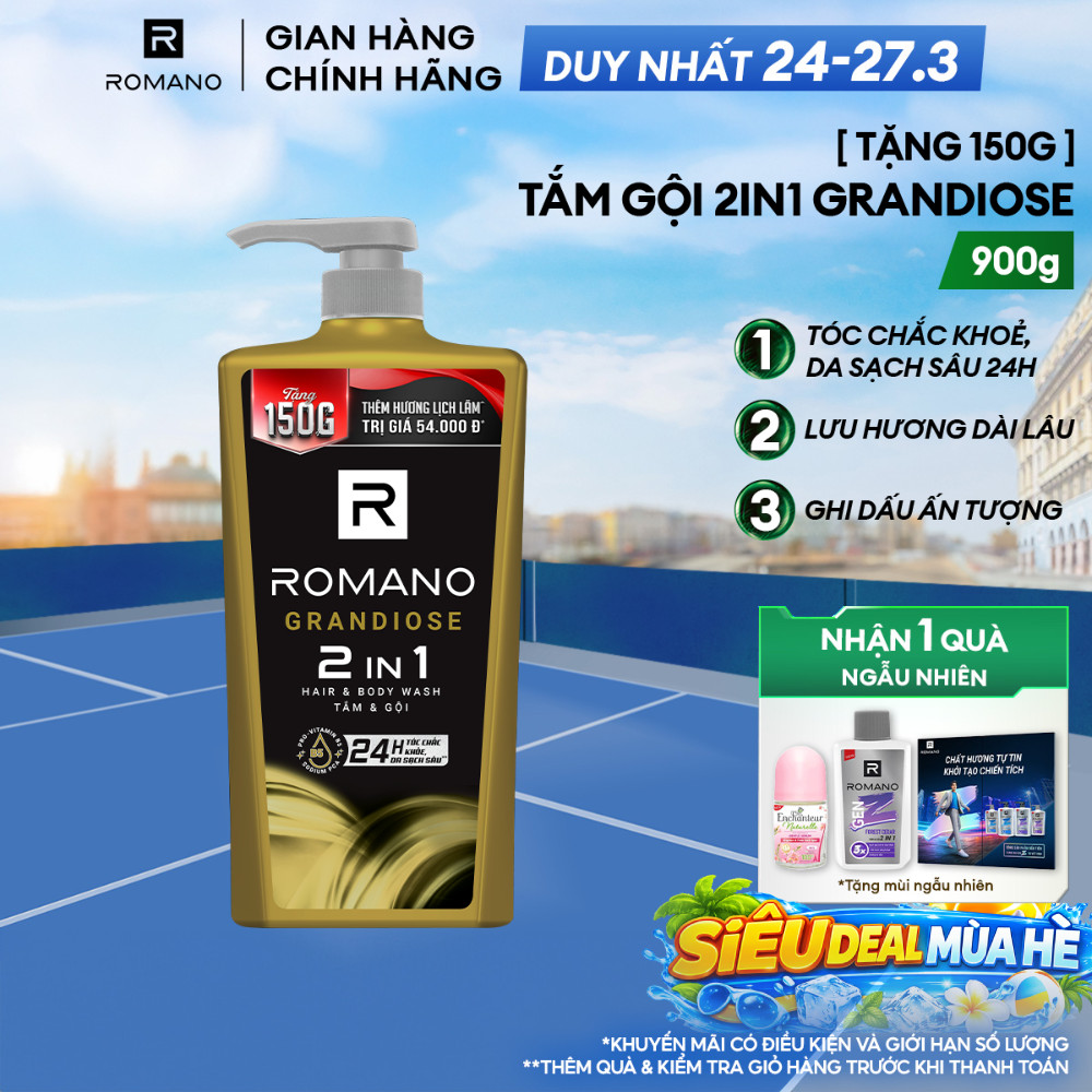 Tắm gội cho nam 2in1 Romano Grandiose 900g