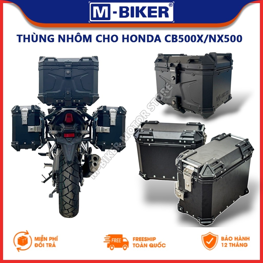 Thùng nhôm M-Biker, Thùng top nhôm, Thùng hông nhôm cho Honda CB500X / NX500 size từ 22L đến 55L