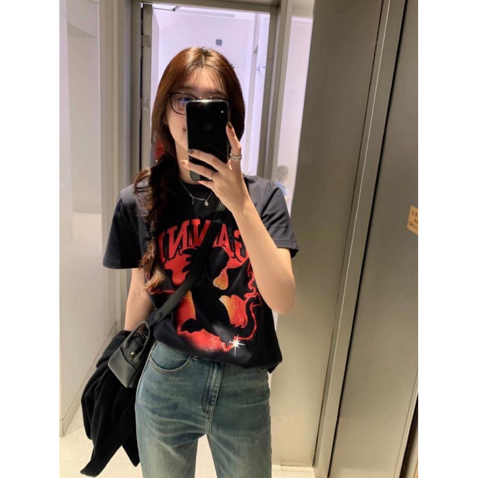 1OOA GANN* Cartoon letter print short sleeve shirt T Dragon Ball design loose-fitting round-neck pur