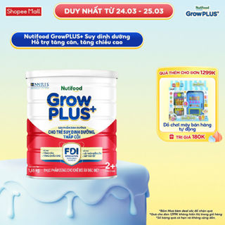Sữa bột Nutifood GrowPLUS+ Suy Dinh Dưỡng (Đỏ) 2+ Tăng Cân, Tăng Chiều Cao (Lon 1,65 Kg)