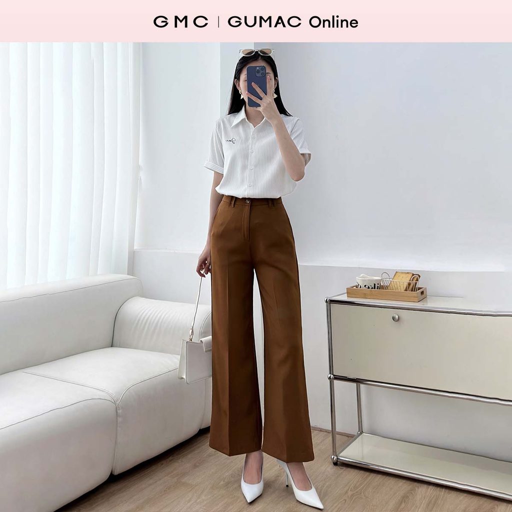 Quần tây nữ ống suông đỉa đôi màu đen - nâu dáng dài vải cotton mịn thời trang GUMAC LQF0314