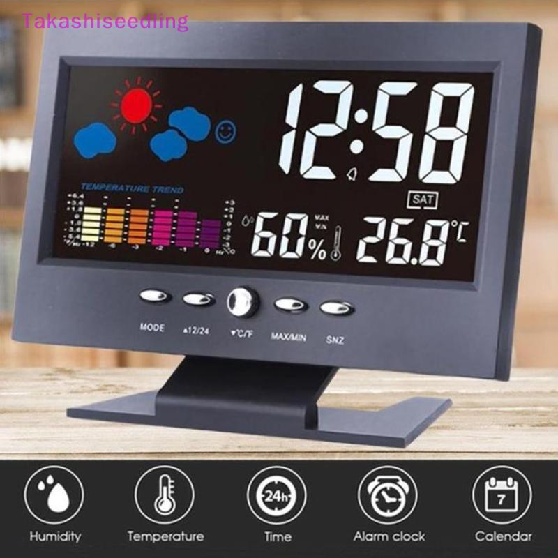 (Takashiseedling) Màn hình màu LCD Kỹ thuật số Balight Báo động báo động Clo Trạm dự báo thời tiết M
