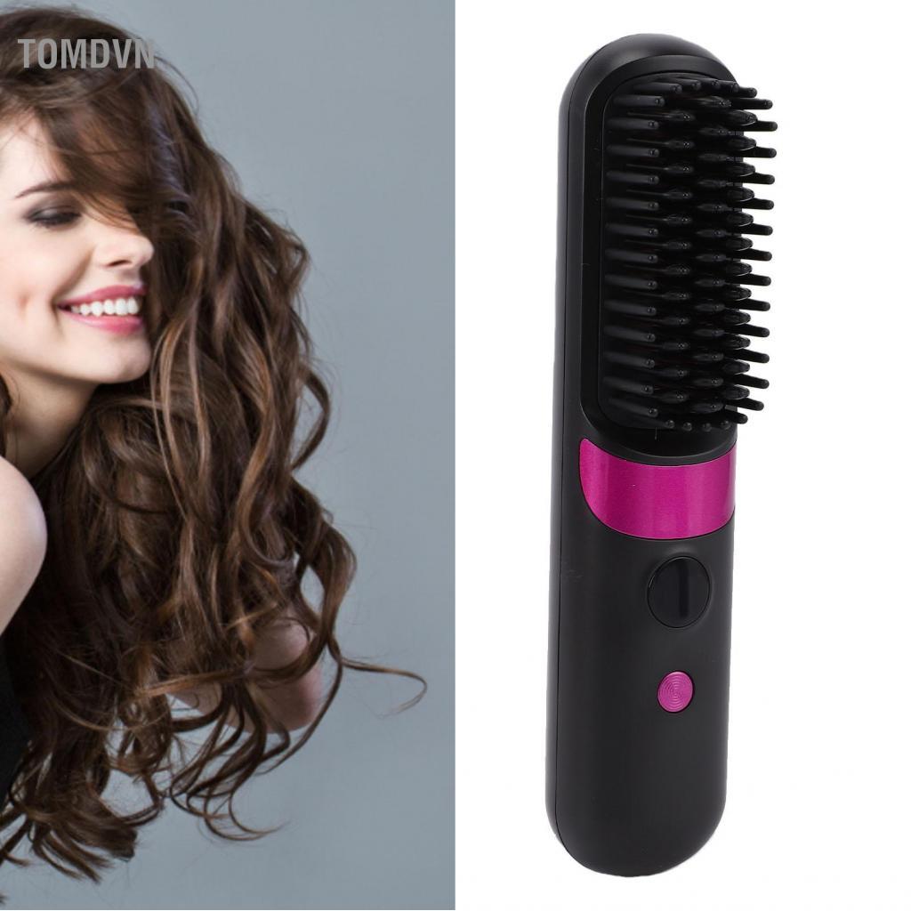 Tomdvn Bàn chải duỗi tóc không dây cầm tay làm nóng nhanh Ionic Hot Black