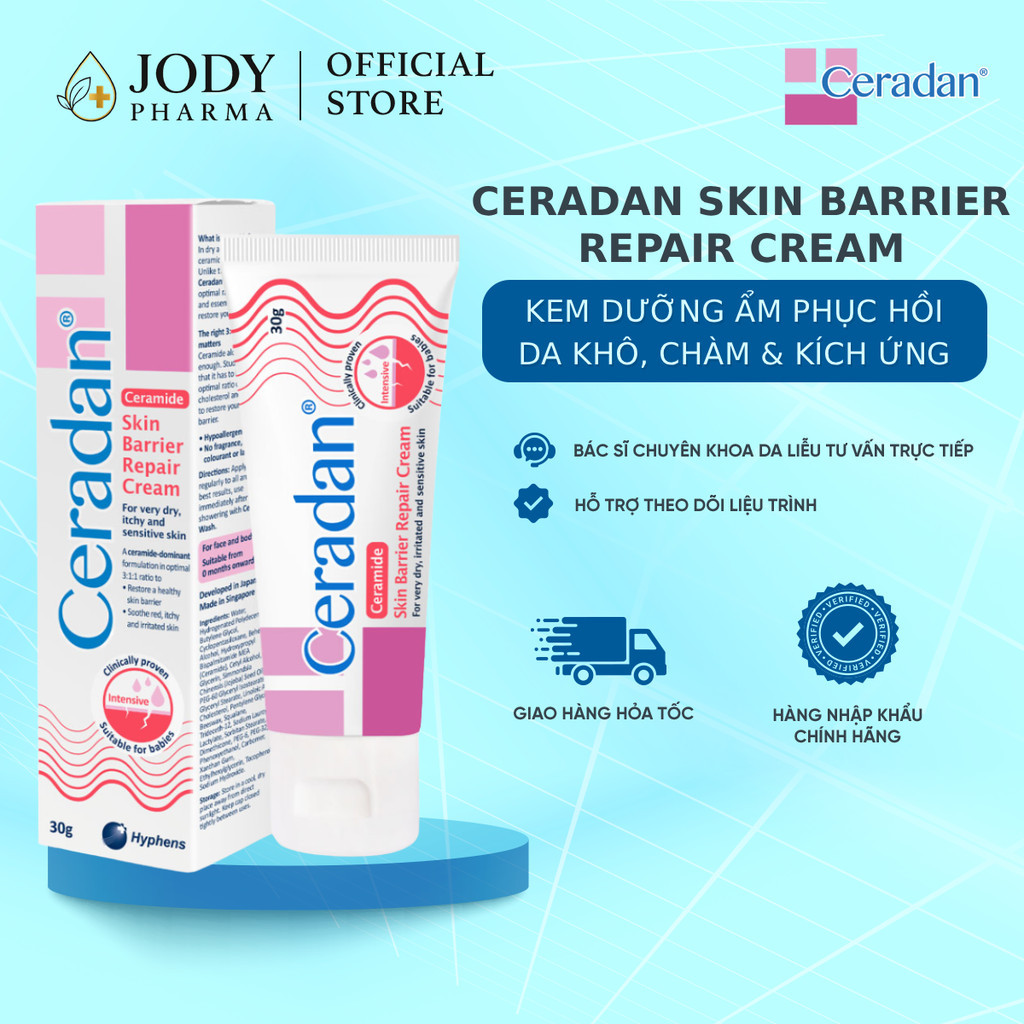 [HÀNG CÔNG TY] Kem dưỡng ẩm phục hồi da khô, chàm, kích ứng Ceradan Skin Barrier Repair Cream (30g)