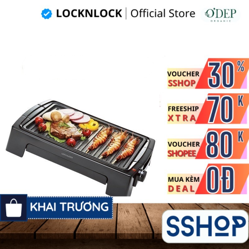 Bếp nướng điện LocknLock EJG221 1300W Chính hãng, làm nóng nhanh, có hộc đựng dầu - SSHOP SSO