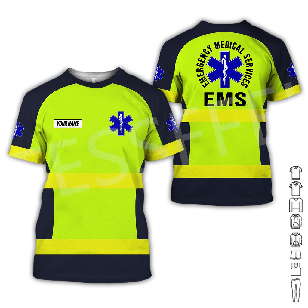 Newfashion Tùy Chỉnh Tên Cosplay EMS Paramedic EMT Công Nhân Retro Áo Sơ Mi Retro 3DPrint Mùa Hè Cổ 