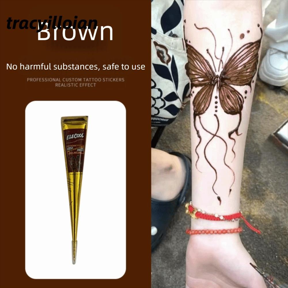 TRACEILLOIAN Henna Tattoo Cream, Bán vĩnh viễn Dễ sử dụng Henna Paste Cone, Henna Cream Tạm thời Đen