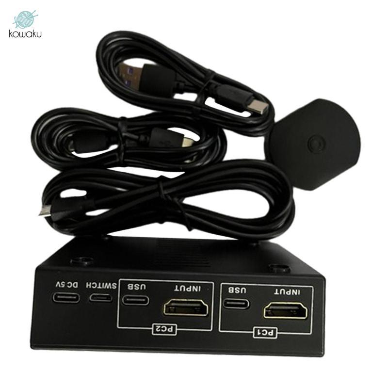 KVM Switch 2 Cổng Hộp Hỗ Trợ Chia Sẻ 2 PC 4K @ 60Hz Với 2 Cáp USB