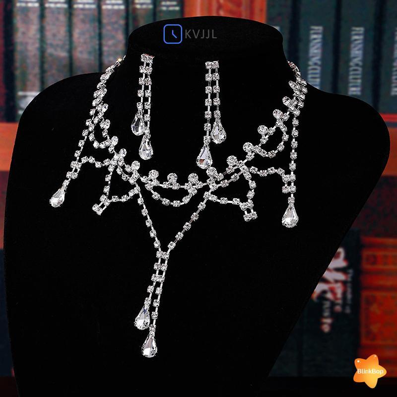 [KvJJL-t] Bông Tai Vòng Cổ Tính Khí Nữ Bộ Bạc Sáng Thời Trang Bạc Bộ Vòng Cổ Bông Tai Mới