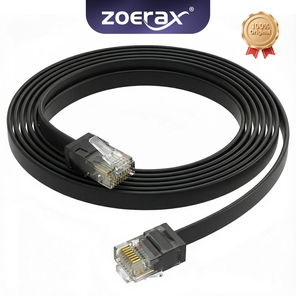 Cáp mạng RJ45 Cat6 1000Mbps phẳng siêu mỏng 32AWG đồng nguyên chất Đen 1–5m Zoerax