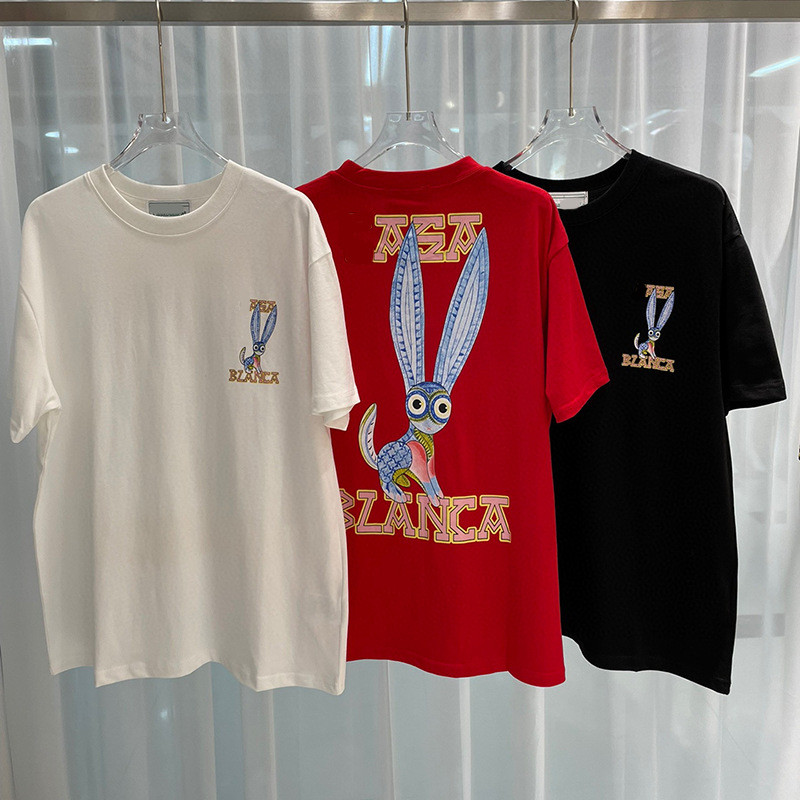 B4HV CASABLANCA Summer New Fashion Double Yarn Cotton Men's Short Sleeve Round Neck T Shirt Top Tide