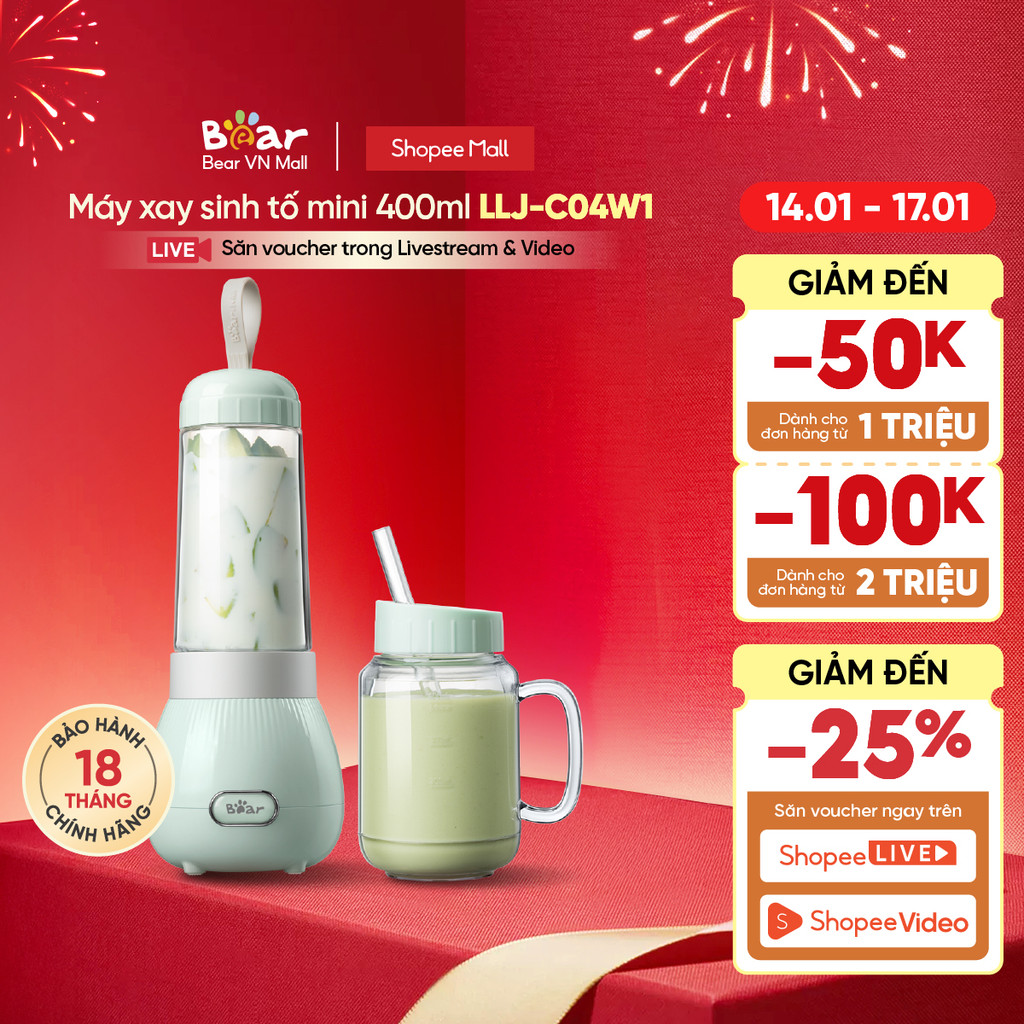 Máy Xay Sinh Tố Mini Bear LLJ-C04W1 - Hàng Chính Hãng