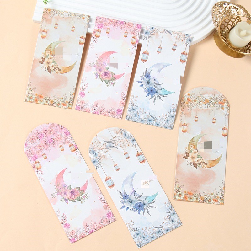 12 Chiếc Eid Mubarak Giấy Phong Bì Tiền Mặt Trăng Đầy Màu Sắc Chữ Tiền Eid Mubarak Ramadan Trang Trí