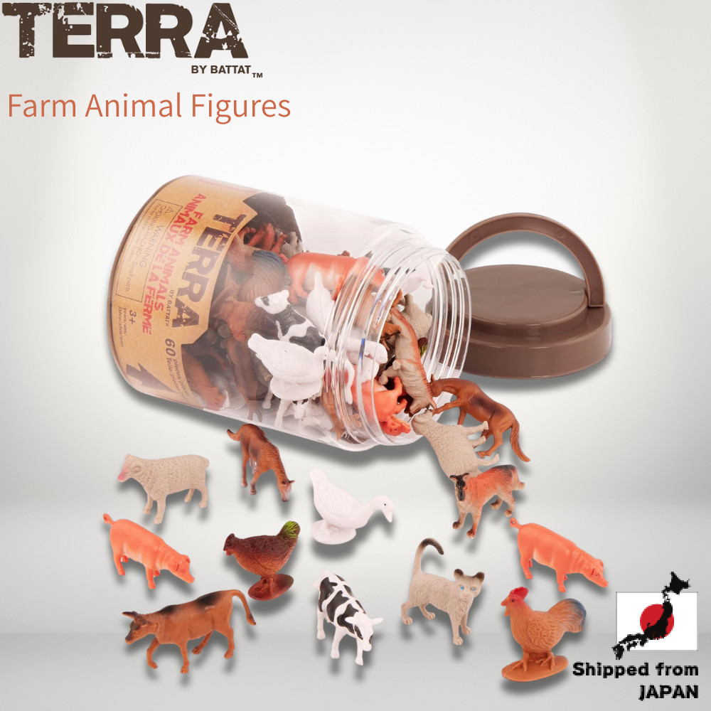 Terra Animal Figures Farm Animal Toy Farm World Assortment 12 Types, 60 Pieces Set, for Ages 3 and U