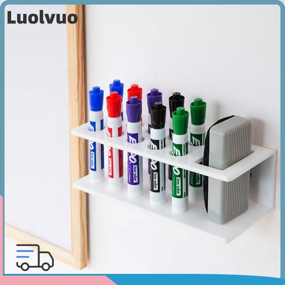 LUOLVUO Marker Holder Rack, Eraser Holder Acrylic Pen Holder, Whiteboard Marker Treo Tường 10 Khe Hộ