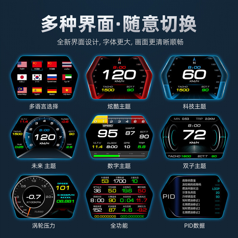 Weiying Xe Di Động HUD HUD Màn Hình Ô Tô OBD Đa Năng Tốc Độ Ô Tô Lái Xe Máy Tính Màn Hình HD