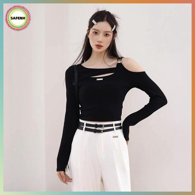 SAFENH Áo Thun Tay Dài Style Y2K Mỏng Cho Nữ