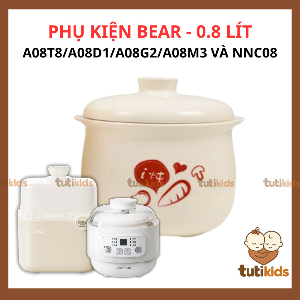 Thố sứ nồi Bear 0.8l, thố sứ nồi nấu chậm 0.8l, nắp thay thế nồi bear, nắp nồi nấu châm 0.8l,Bear 0.