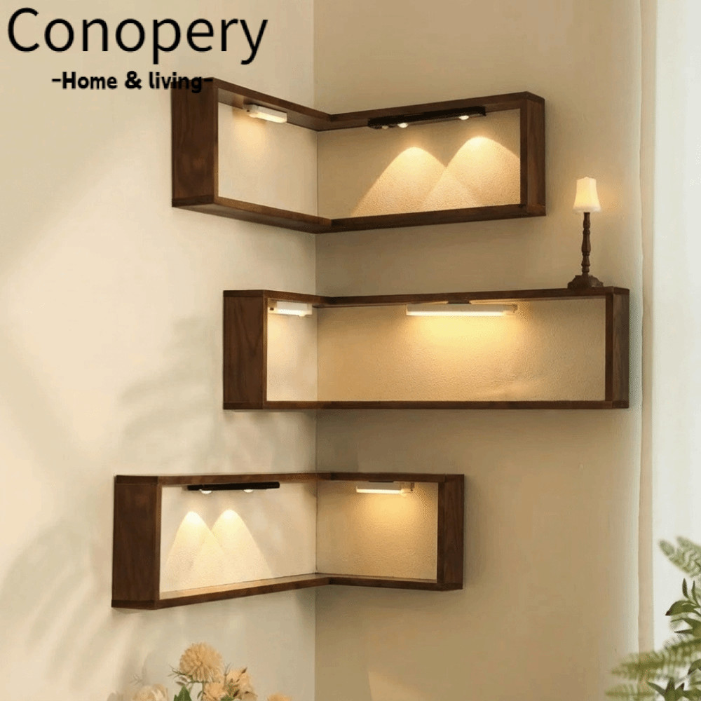 Kệ sách góc CONOPERY, Kệ nổi 90 độ Kệ treo tường góc, Kệ trưng bày bằng gỗ treo tường tiết kiệm khôn