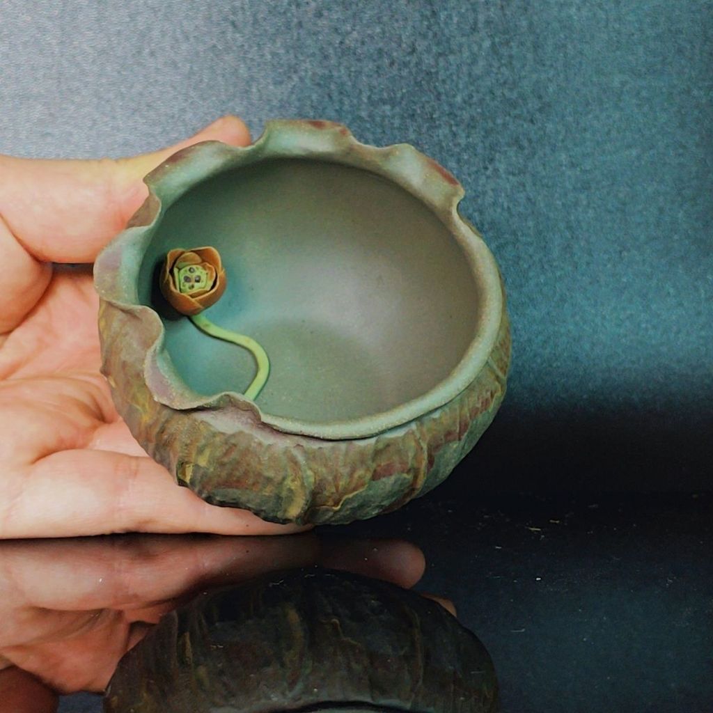 Yixing Chính Hãng Quặng Nguyên Tím Cốc Đất Sét Cao Cấp Tất Cả Handmade Bionic Phong Cách Lá Sen Sen 