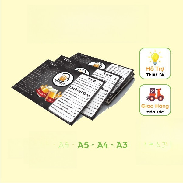 In Menu Cứng Dày Để Bàn ép plastic Kt: A5, A4, A3