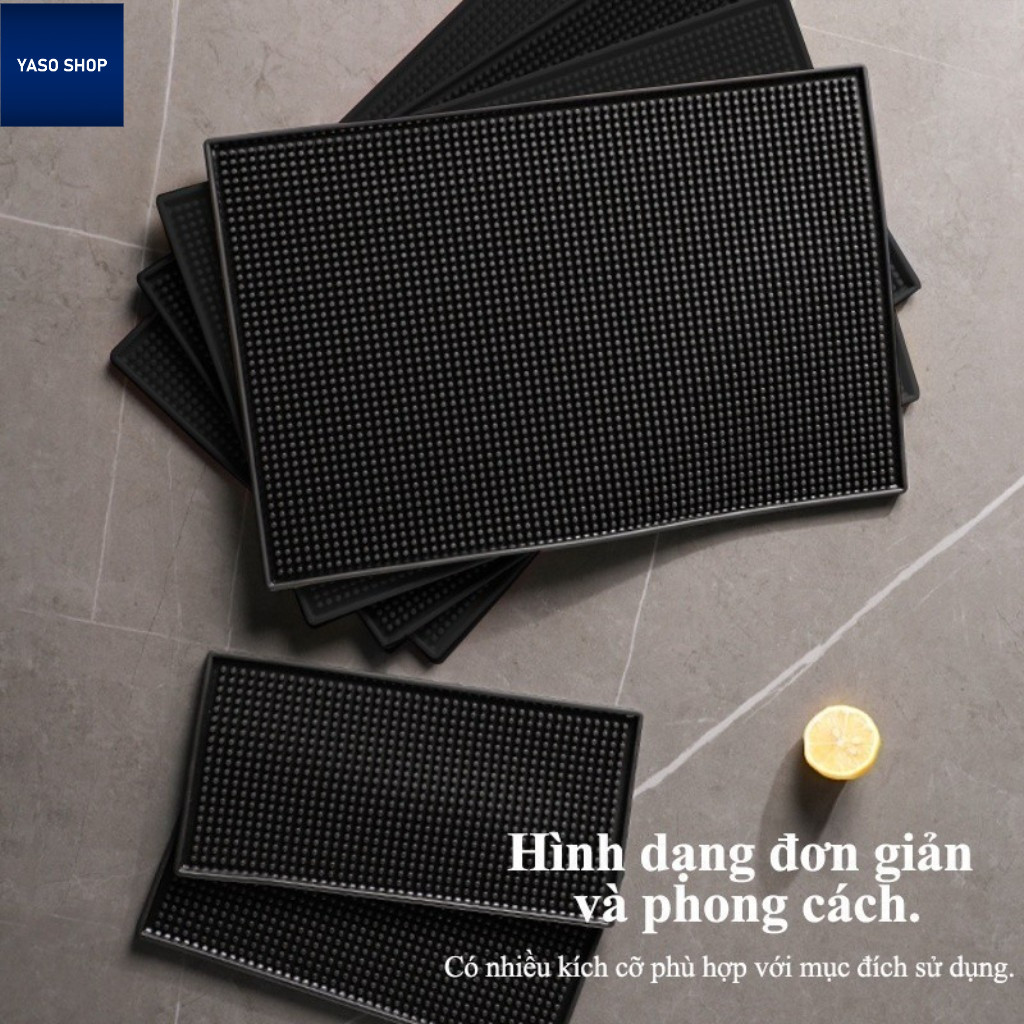 Thảm chống thấm nước màu đen, thảm cao su dày, đế lót tách trà, chịu được nhiệt và lạnh, dễ vệ sinh.