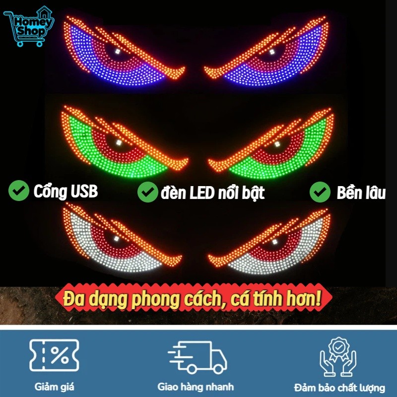 HomeyShop-Đèn mắt quỷ động 5V cho ô tô và xe tải,màn hình LED RGB hiển thị hoạt hình pixel