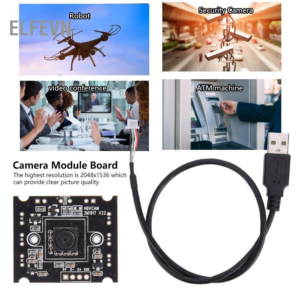 Elfevn Bảng mô-đun máy ảnh USB Chip OV3660 với ống kính siêu mỏng 2048x1536 Cáp 15 khung hình / giây