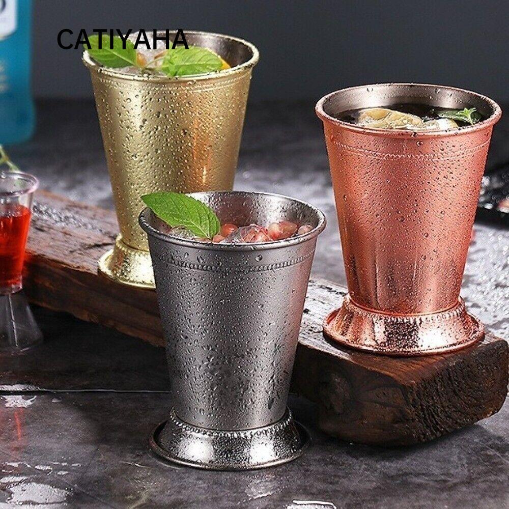 Cốc Cocktail CATIYAHA, Cốc Julep cán bạc hà bằng thép không gỉ vàng, Bạc bền 350ml Mojito Cocktail K