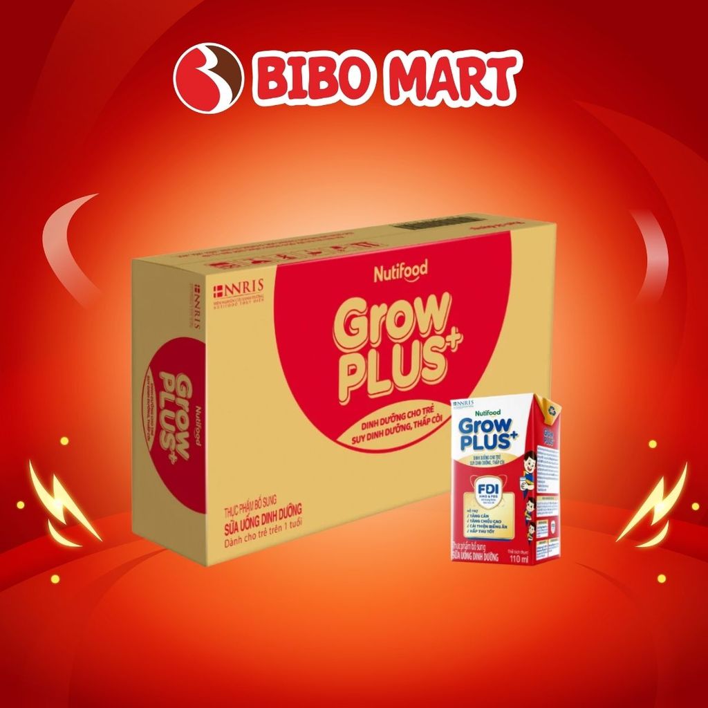Thùng 48 Hộp Sữa Pha Sẵn GrowPLUS+ Đỏ Có Đường Hỗ Trợ Tiêu Hóa Tăng Cân Dành Cho Bé 110ml 180ml - Bibomart