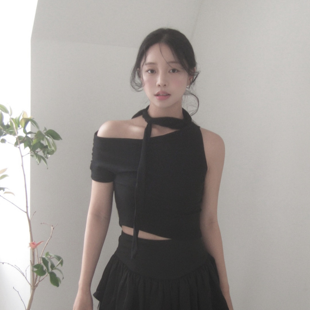 NOT YOUR ROSE Off-shoulder Tie Short Top ins Blogger's Same Style Korean Niche Ballet Style Women's 
