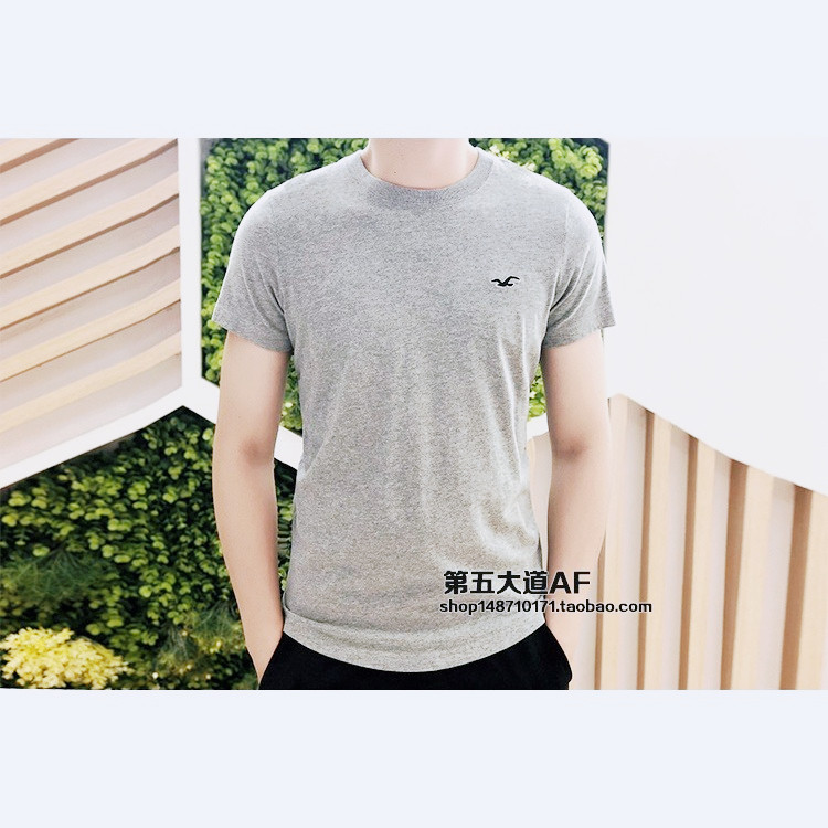 Bán Hàng Sẵn Có Hollister Seagull Nhãn Nhỏ In Áo Thun Nam 100% Cotton Màu Trơn Đơn Giản Đa Năng Cơ B