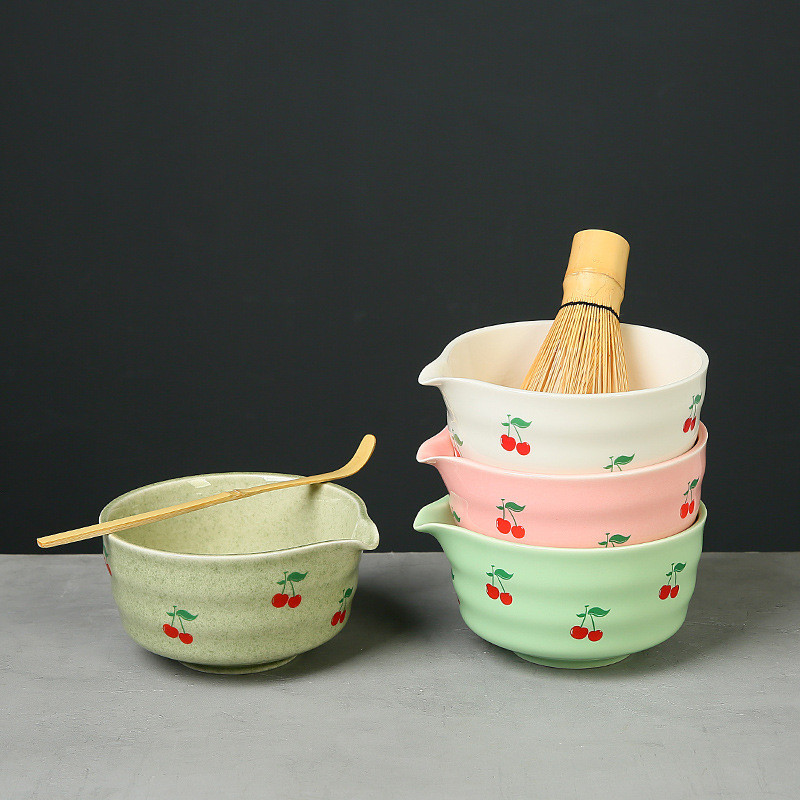 chawan matcha dụng cụ pha matcha Nơ Bát Matcha Dễ Thương Màu Hồng Matcha Bộ Bàn Chải Matcha