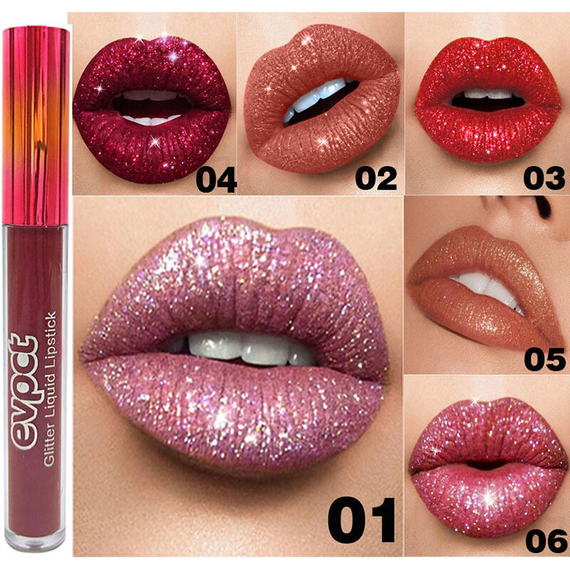 Son môi dạng lỏng ngọc trai kim loại, Son bóng kim cương chống thấm nước Evpct Lip Gloss, Son bóng b