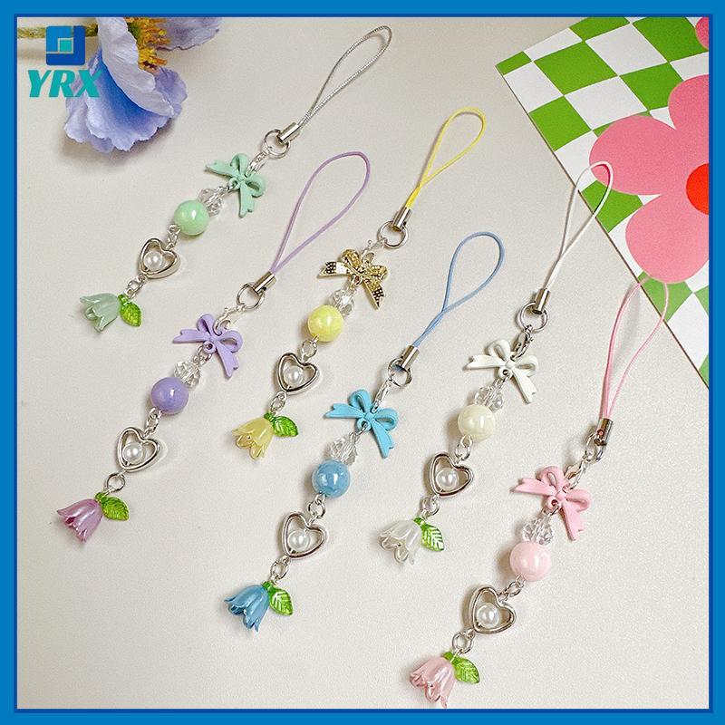 YRX Nơ Lily Of The Valley Đính Hạt Dây Xích Điện Thoại Y2K Tươi Ngọt Móc Khóa Fower Mặt Dây Chuyền T