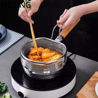 Giỏ lọc chiên HZLING, Máy lọc nồi nóng có tay cầm dài Lưới chiên sâu, Dụng cụ nấu ăn bền bỉ Muỗng lọc lưới thép không gỉ để chiên sâu