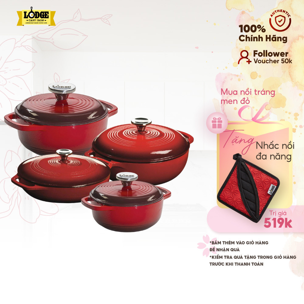 Lodge - Nồi gang phủ men màu đỏ - Nhiều kích cỡ